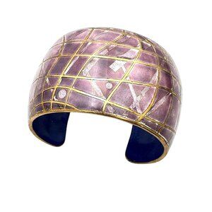 Vintage Artisan David Kuo Champleve Enamel Cuff Bracelet Pink Abstract 6.5 Inch